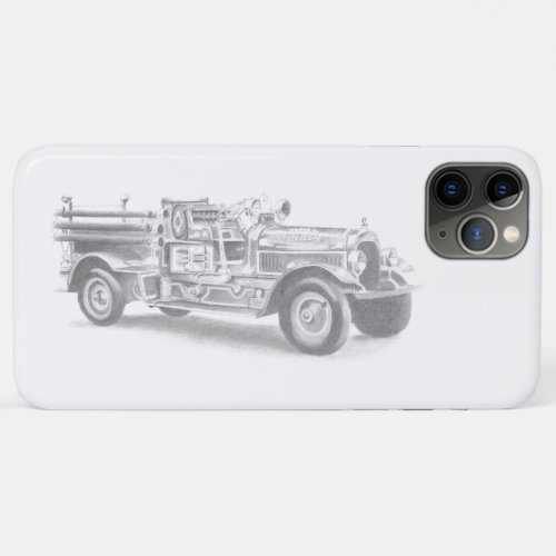 vintage firetruck pencil sketch fireman drawing iPhone 11 pro max case