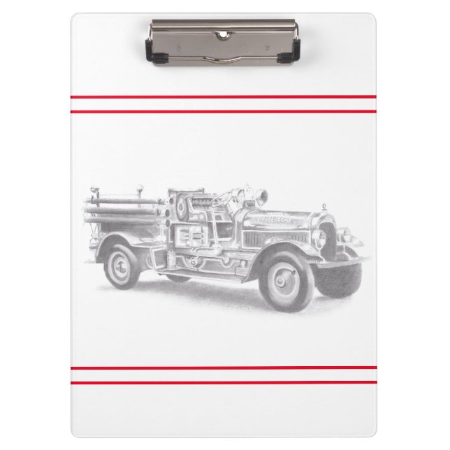 vintage firetruck pencil sketch fireman drawing  clipboard (Front)