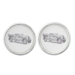 vintage firetruck pencil sketch fireman drawing cufflinks