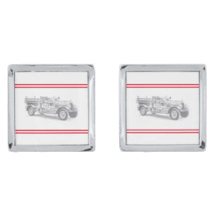 vintage firetruck pencil sketch fireman drawing  cufflinks