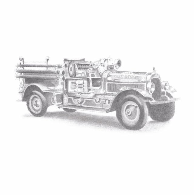 vintage firetruck pencil sketch fireman drawing  cutout (Front)