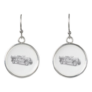 vintage firetruck pencil sketch fireman drawing earrings