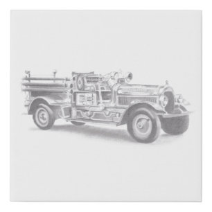 vintage firetruck pencil sketch fireman drawing faux canvas print