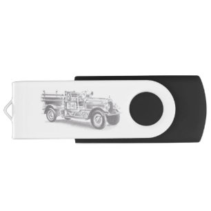 vintage firetruck pencil sketch fireman drawing flash drive