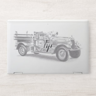 vintage firetruck pencil sketch fireman drawing HP laptop skin