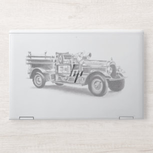 vintage firetruck pencil sketch fireman drawing  HP laptop skin