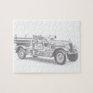 vintage firetruck pencil sketch fireman drawing jigsaw puzzle