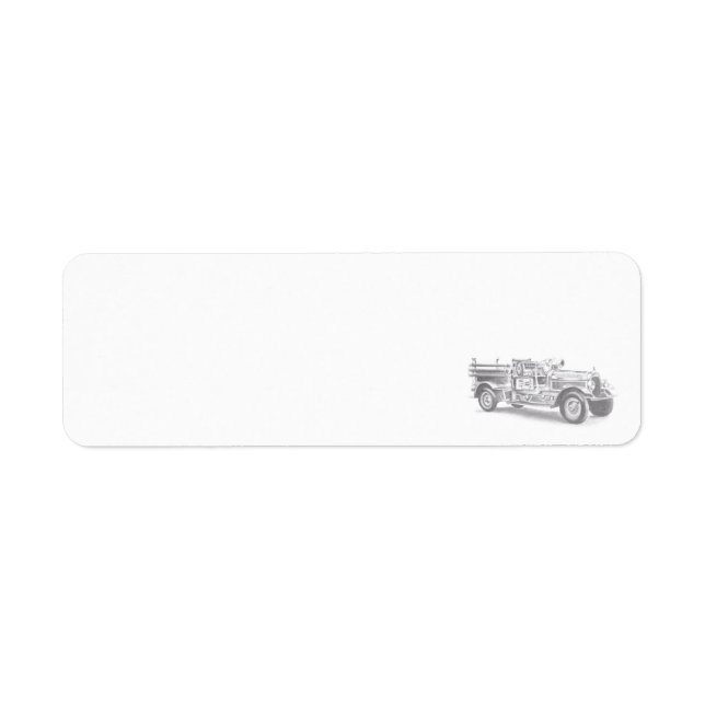 vintage firetruck pencil sketch fireman drawing  label (Front)