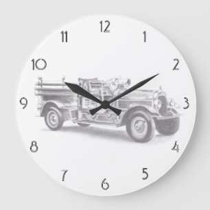 vintage firetruck pencil sketch fireman drawing m large clock