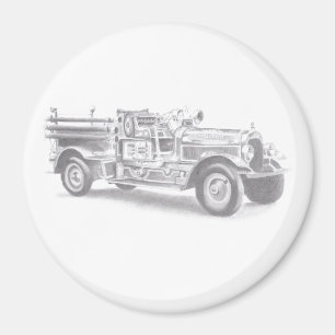 vintage firetruck pencil sketch fireman drawing magnet