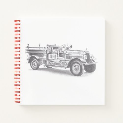 vintage firetruck pencil sketch fireman drawing  notebook