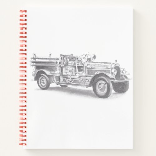 vintage firetruck pencil sketch fireman drawing  notebook