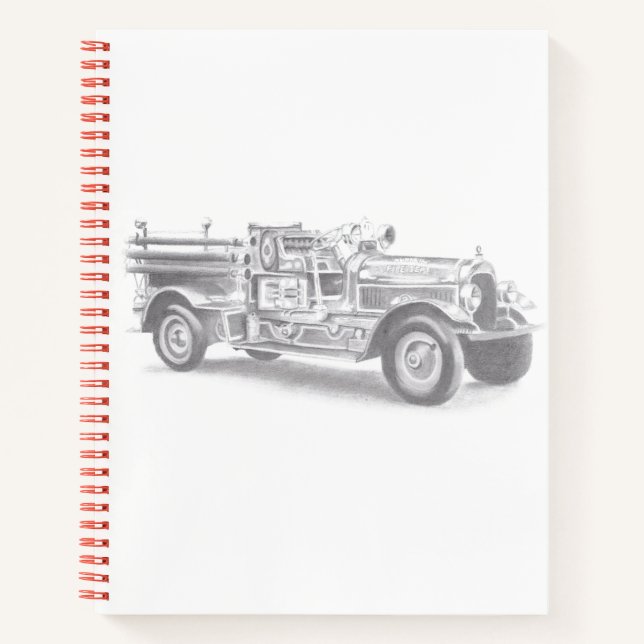 vintage firetruck pencil sketch fireman drawing  notebook (Front)