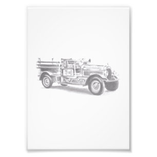 vintage firetruck pencil sketch fireman drawing photo print