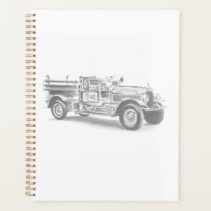 vintage firetruck pencil sketch fireman drawing  planner