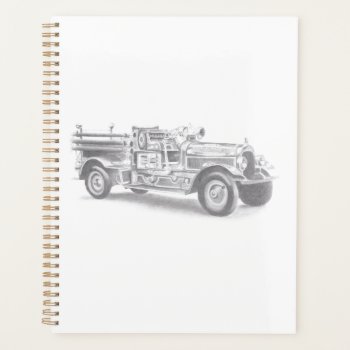 Vintage Firetruck Pencil Sketch Fireman Drawing  Planner by CharmedPix at Zazzle