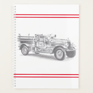 vintage firetruck pencil sketch fireman drawing planner