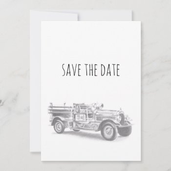 Vintage Firetruck Pencil Sketch Fireman Drawing  Save The Date by CharmedPix at Zazzle