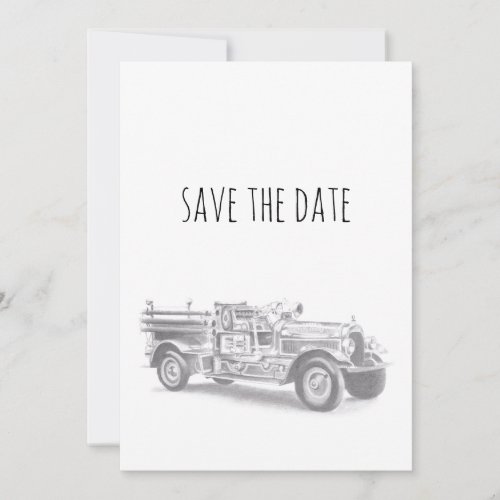 vintage firetruck pencil sketch fireman drawing  save the date