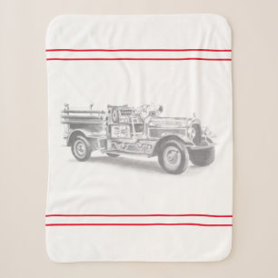 vintage firetruck pencil sketch fireman drawing sherpa blanket