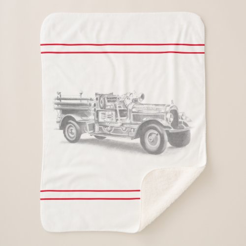 vintage firetruck pencil sketch fireman drawing  sherpa blanket