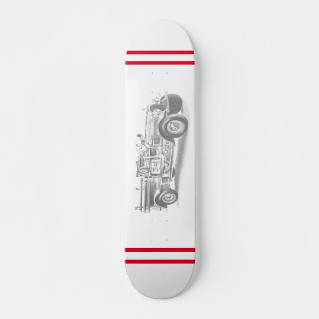vintage firetruck pencil sketch fireman drawing  skateboard (Front)
