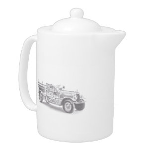 vintage firetruck pencil sketch fireman drawing teapot