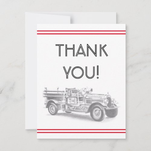 vintage firetruck pencil sketch fireman drawing thank you card