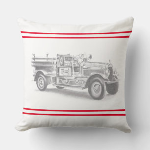 vintage firetruck pencil sketch fireman drawing throw pillow