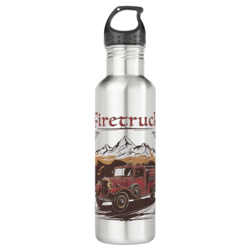 Vintage firetruck rescue design stainless steel water bottle