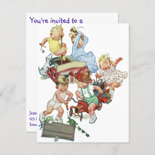 Vintage Firetrucks Child Birthday Party Invitation