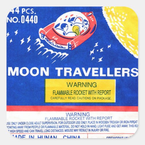 Vintage Firework Rocket Moon Traveler Label