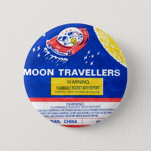 Vintage Firework Rocket Moon Traveler Label Button