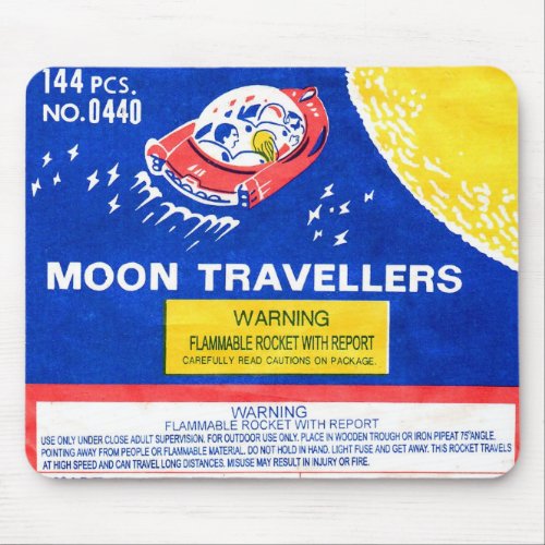 Vintage Firework Rocket Moon Traveler Label Mouse Pad