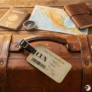 Vintage First Class Boarding Pass CUN Cancun Luggage Tag