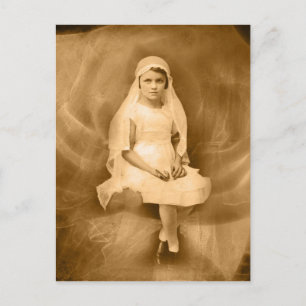 Vintage First Communion Girl, Dress, Veil, Rose Postcard