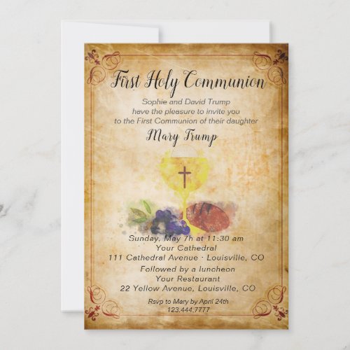 Vintage First Holly Communion Invitation