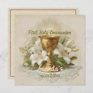 Vintage First Holy Communion Chalice White Lilies Card