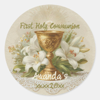 Vintage First Holy Communion Chalice White Lilies Classic Round Sticker