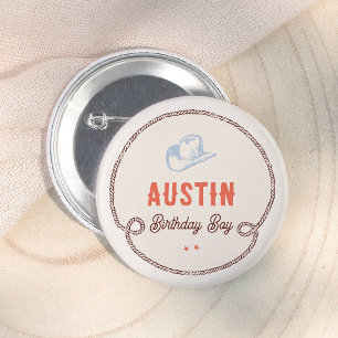 Vintage First Rodeo Cowboy 1st Birthday Boy Button