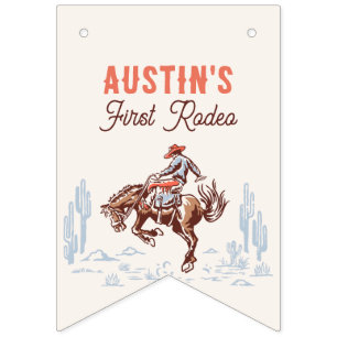 Vintage First Rodeo Cowboy 1st Birthday Bunting Flags