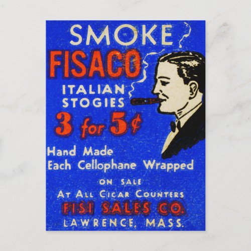 Vintage Fisaco Italian Cigars Three for Five Cents Postcard