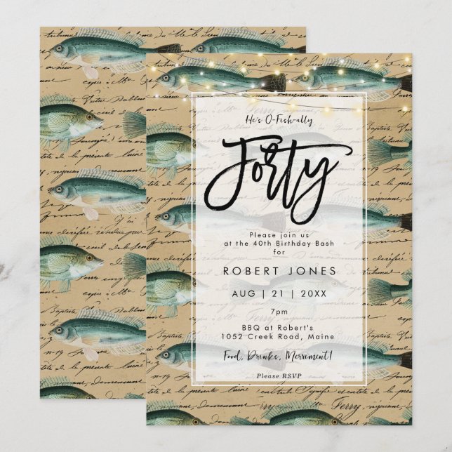 vintage fish 40th birthday party invitation (Front/Back)