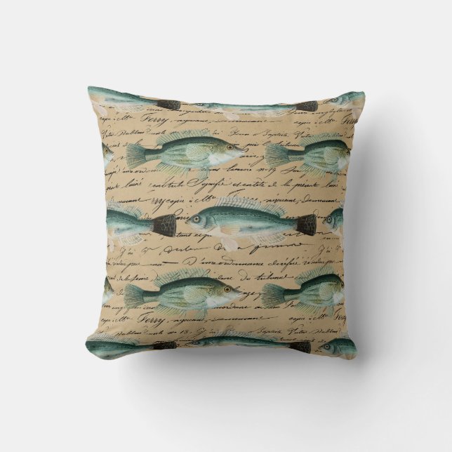 vintage fish bass pattern cushion (Front)