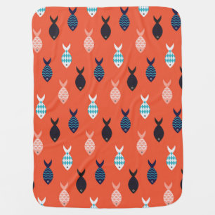 Vintage fish, coral red pattern. baby blanket