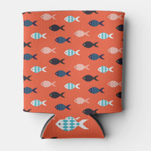 Vintage fish, coral red pattern. can cooler