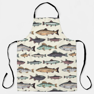 Vintage fish drawings, seamless pattern. apron