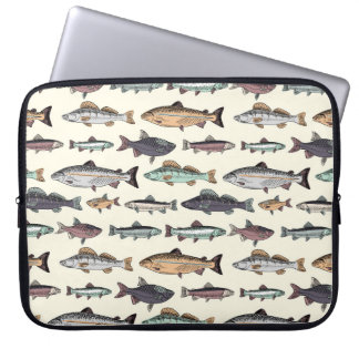 Vintage fish drawings, seamless pattern. laptop sleeve