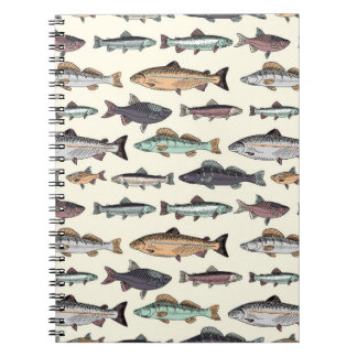 Vintage fish drawings, seamless pattern. notebook