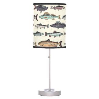 Vintage fish drawings, seamless pattern. table lamp